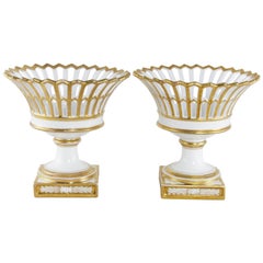 Pair of 19th Century Restauration Period Gilt Porcelain Reticulated Compotes