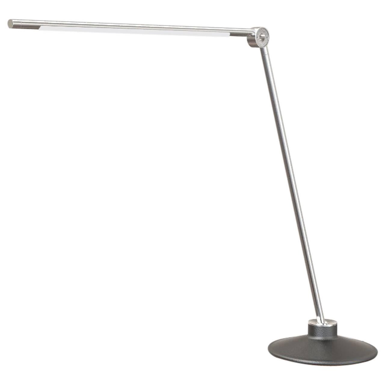 Thin Contemporary Dimmable LED Adjustable Short Desk Lamp in Satin Nickel For Sale