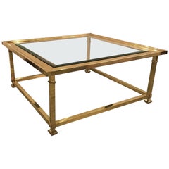 Large Square Brass and Glass Cocktail Table by Mastercraft