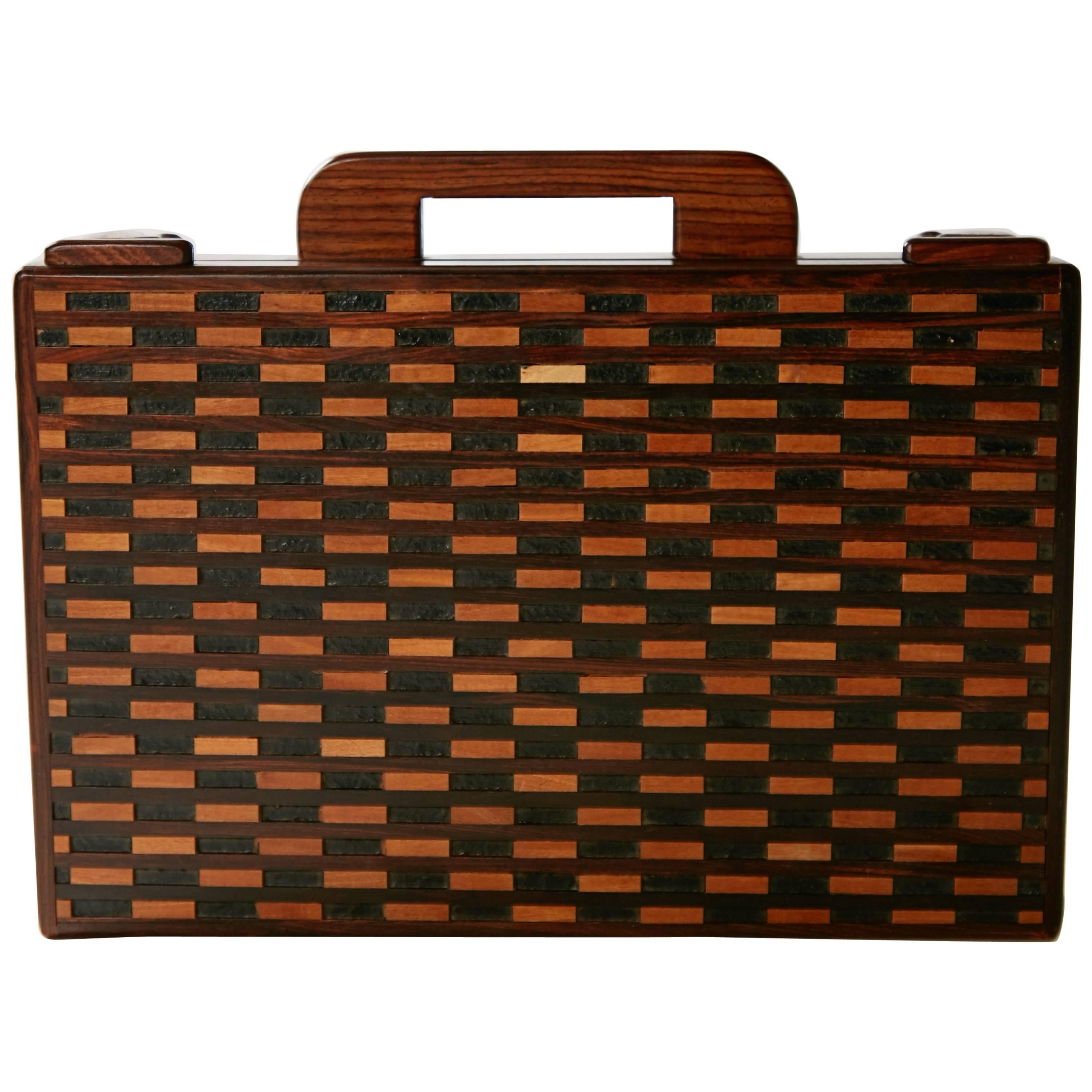 Don Shoemaker Exotic Wood Inlaid Decorative Briefcase for Señal, circa 1970