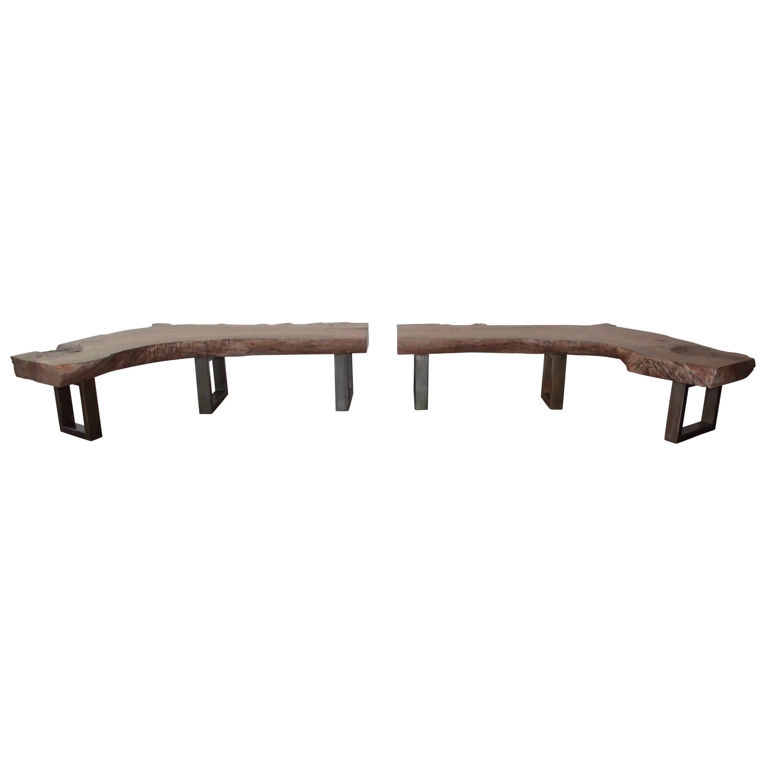 Futatsu Bench or Organic Modern Reclaimed Wood Bench For Sale
