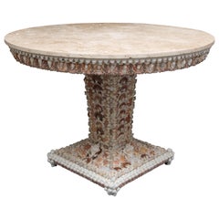 Shell Encrusted Center Table with Travertine Top