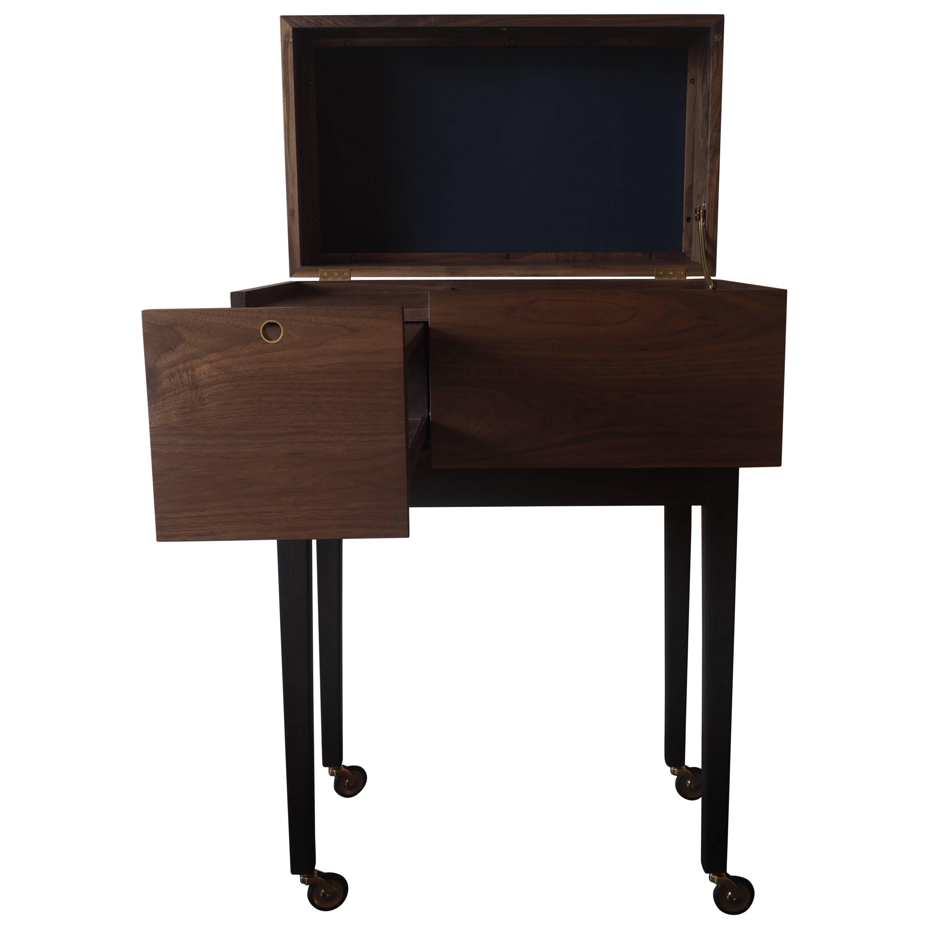 After Midnight Liquor Cart by MSJ Furniture, walnut case with leather and brass 