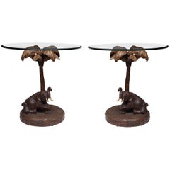 Pair of Composition Elephant with Palm Tree Table Bases