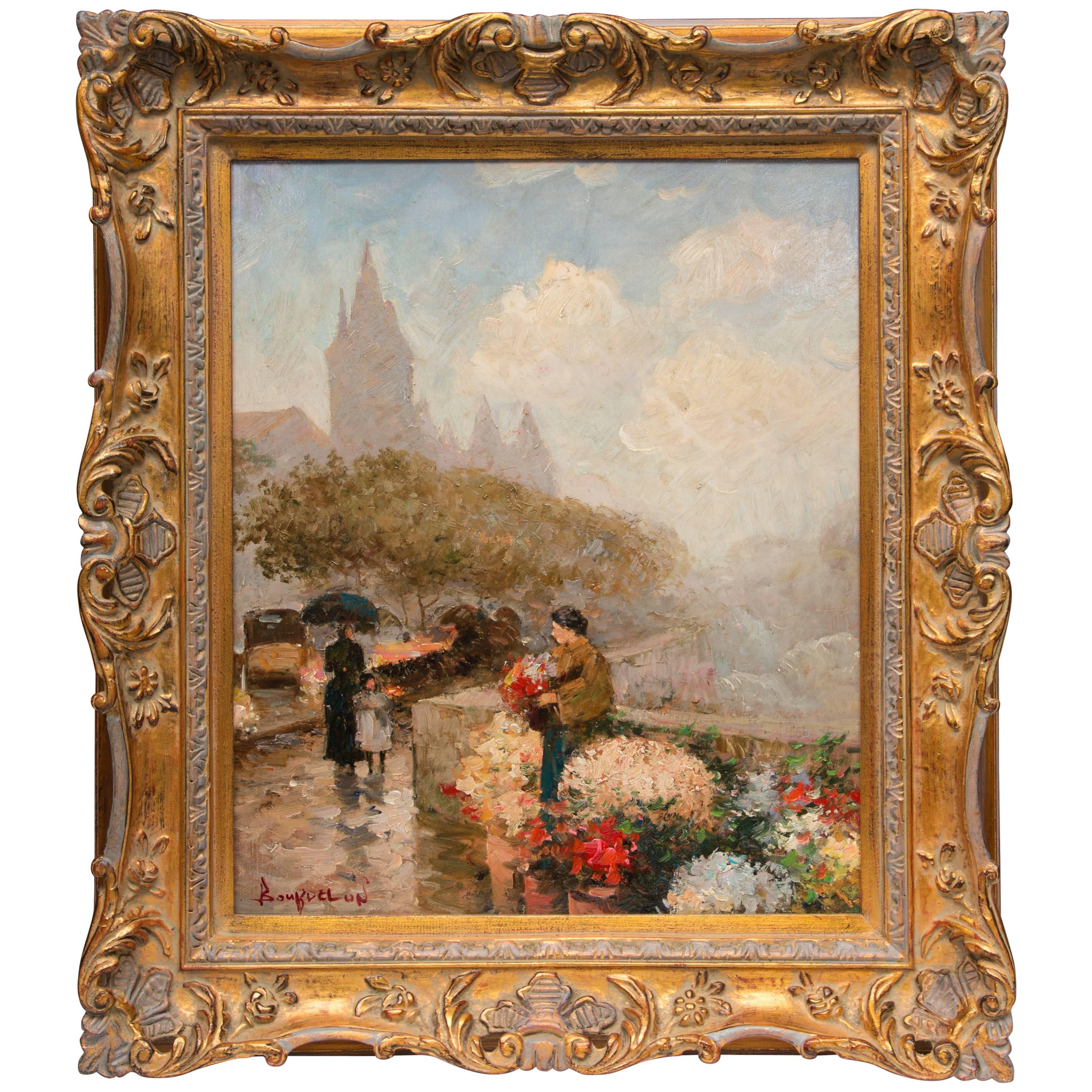 Oil on Canvas of European Flower Seller
