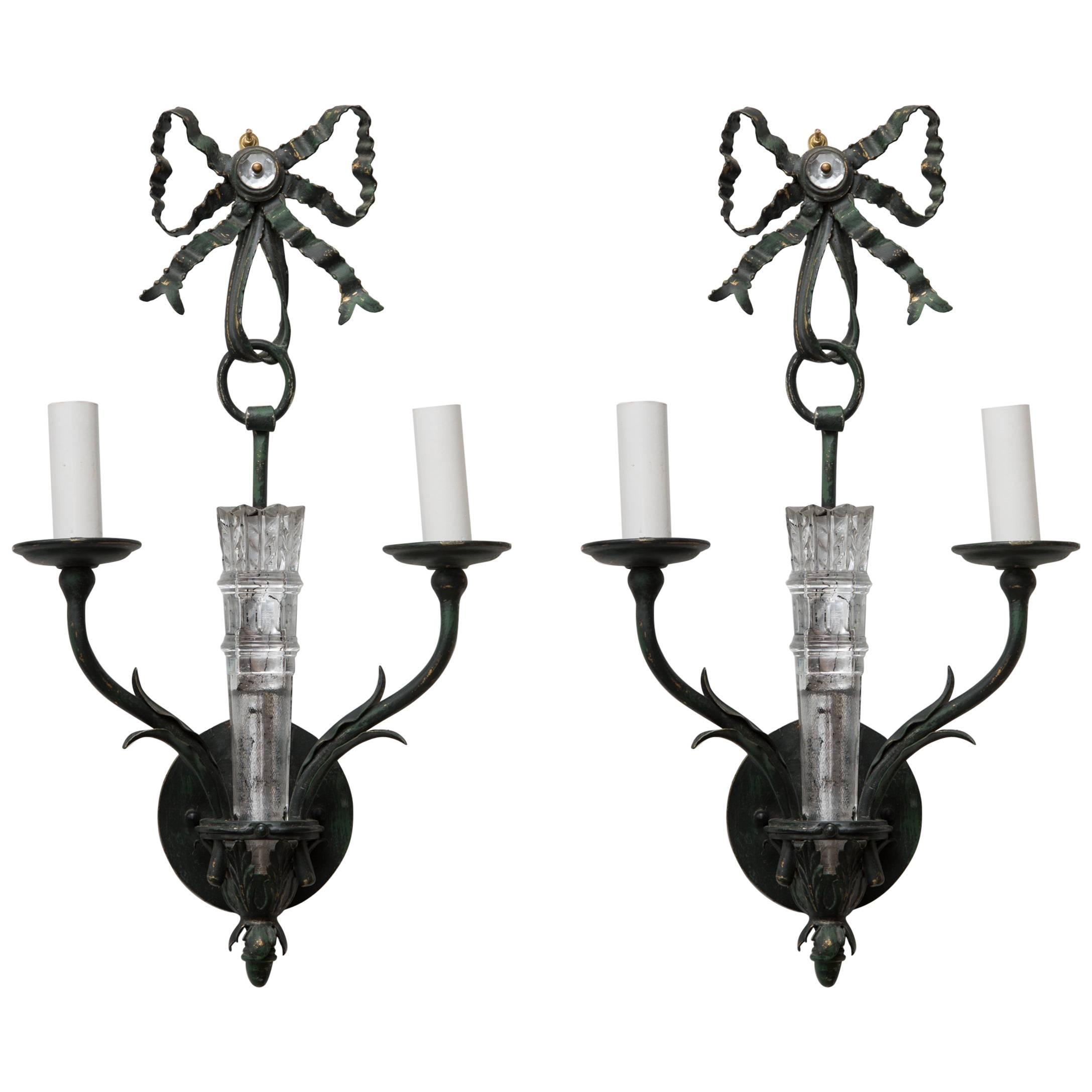 Pair of Painted Metal and Glass Sconces 