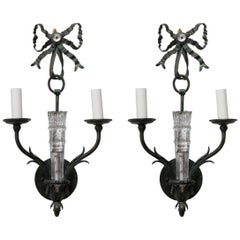 Pair of Painted Metal and Glass Sconces 