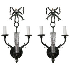 Pair of Painted Metal and Glass Sconces