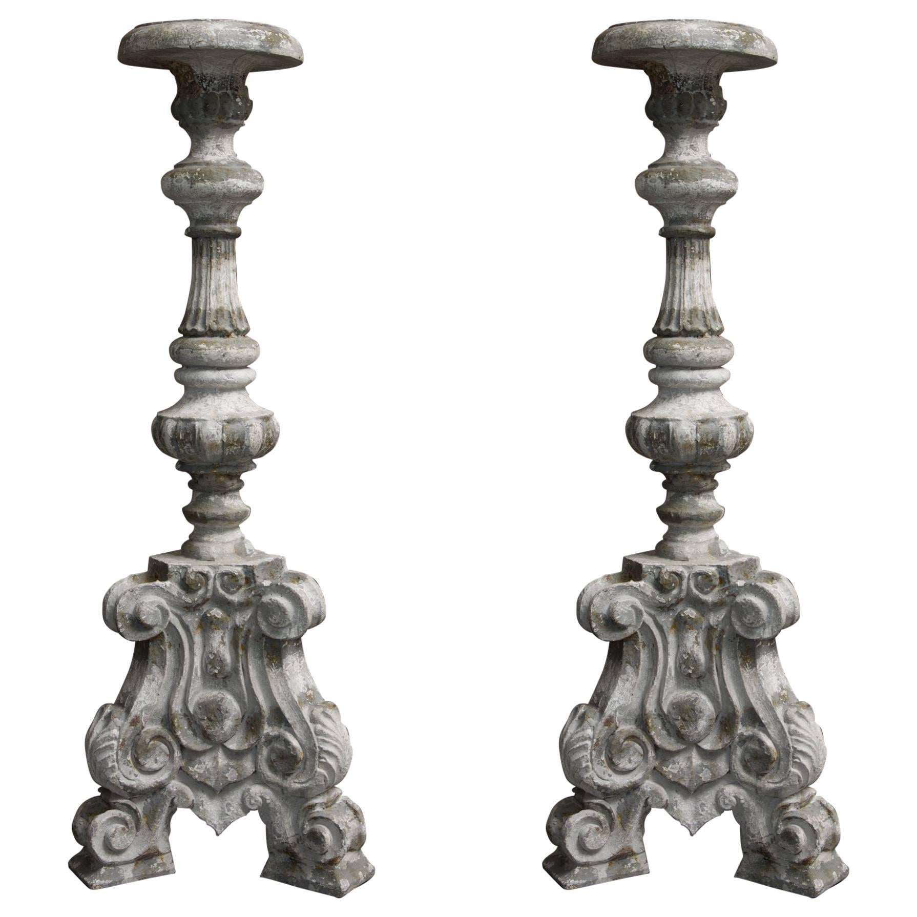 Pair of Italian 19th Century Carved Tall Pedestal Stands