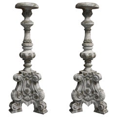 Antique Pair of Italian 19th Century Carved Tall Pedestal Stands