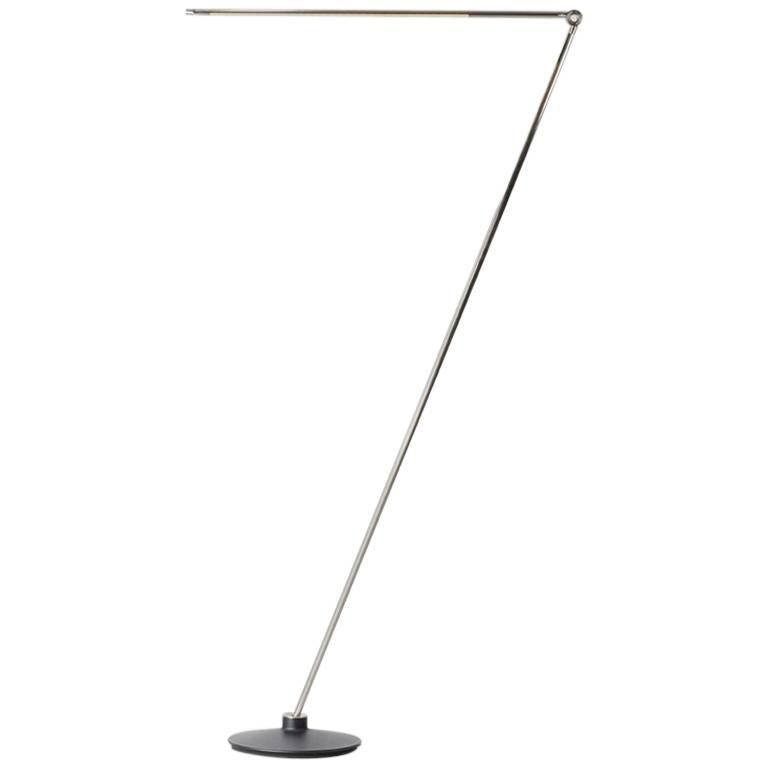 Thin Contemporary Dimmable LED Adjustable Floor Lamp in Satin Nickel For Sale