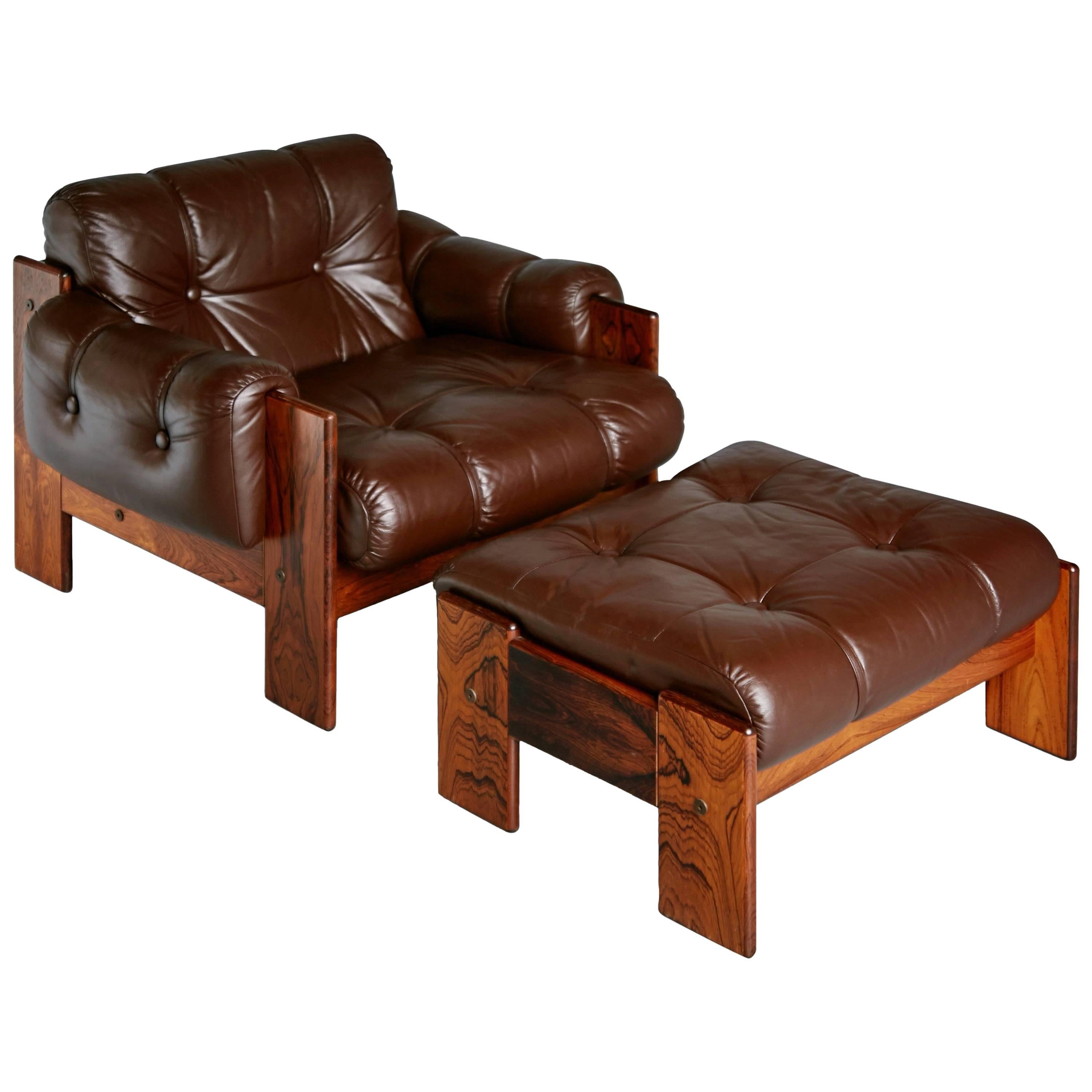 Tufted Leather Lounge Chair and Ottoman by Kalustekiila, Finland, circa 1950