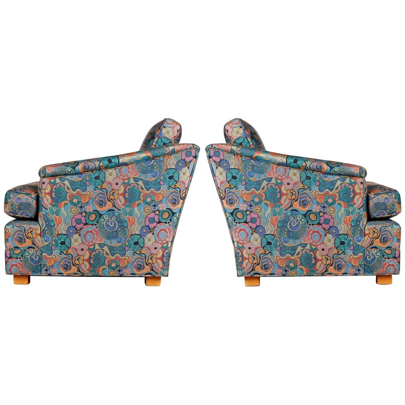 Edward Wormley for Dunbar Lounge Chairs in Jack Lenor Larsen Fabric, circa 1960