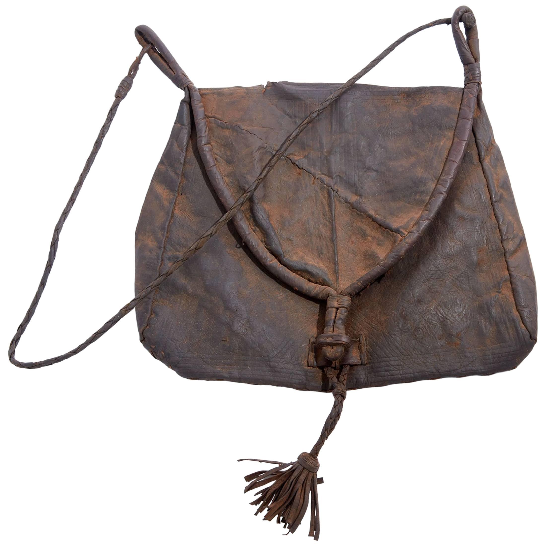 Early 20th Century Afghani Leather Bag For Sale