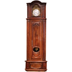 18th Century French Louis XIV Carved Walnut Corner Grand Father Clock from Lyon