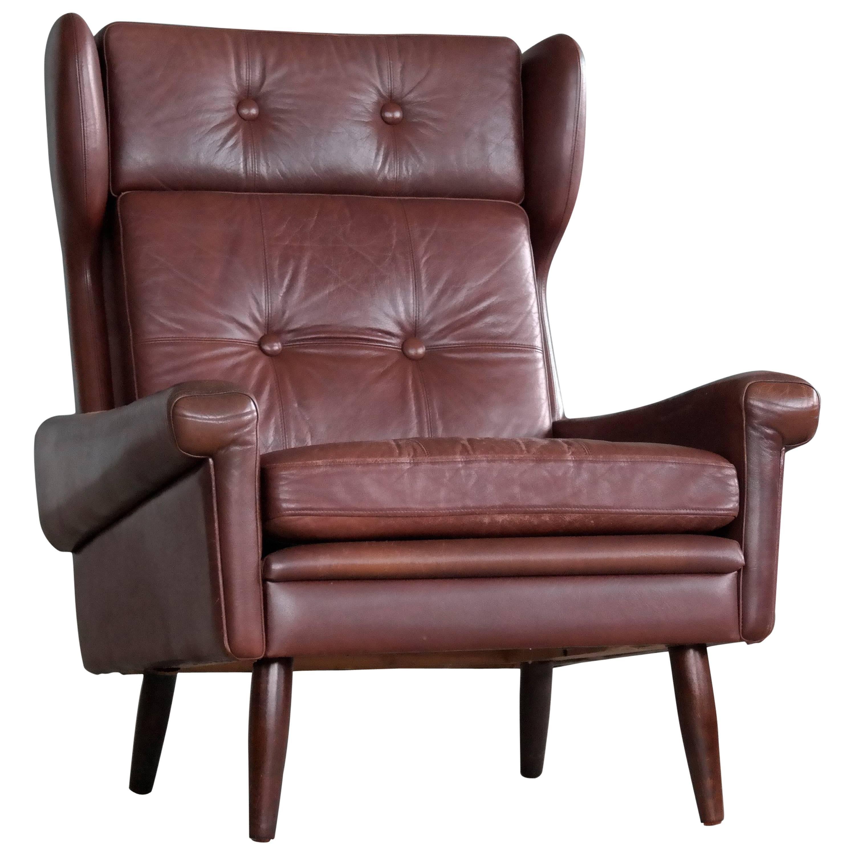 Sven Skipper High Back Winged Arm or Lounge Chair in Cordovan Leather