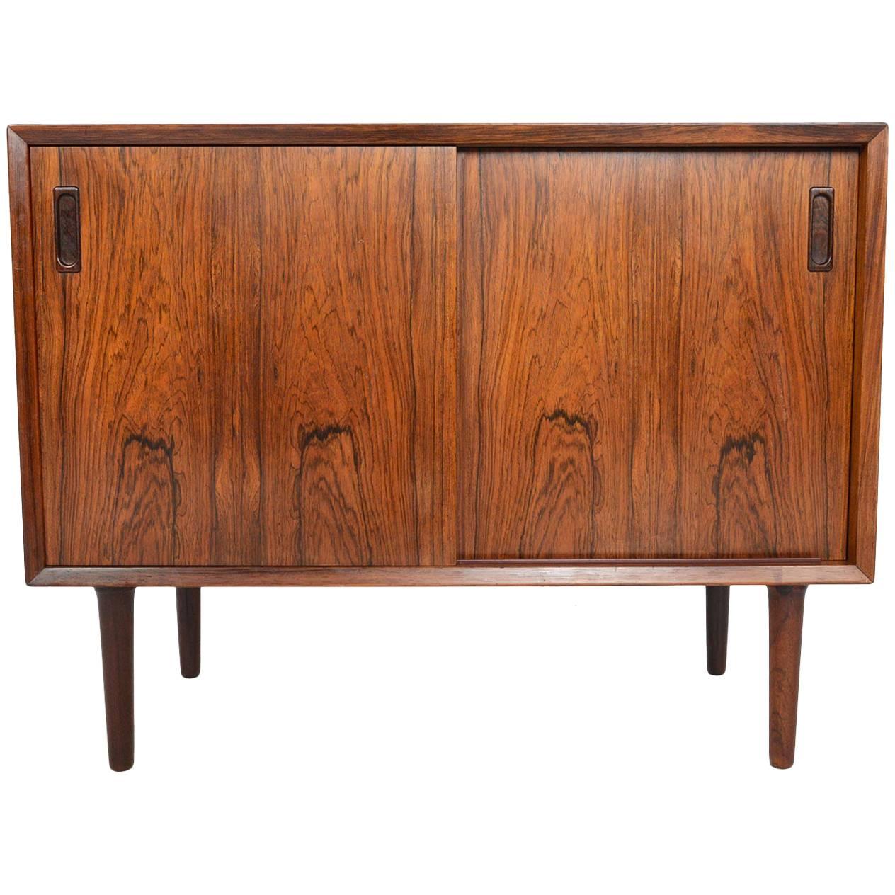 Danish Modern Small Rosewood Sliding Door Credenza by Lyby