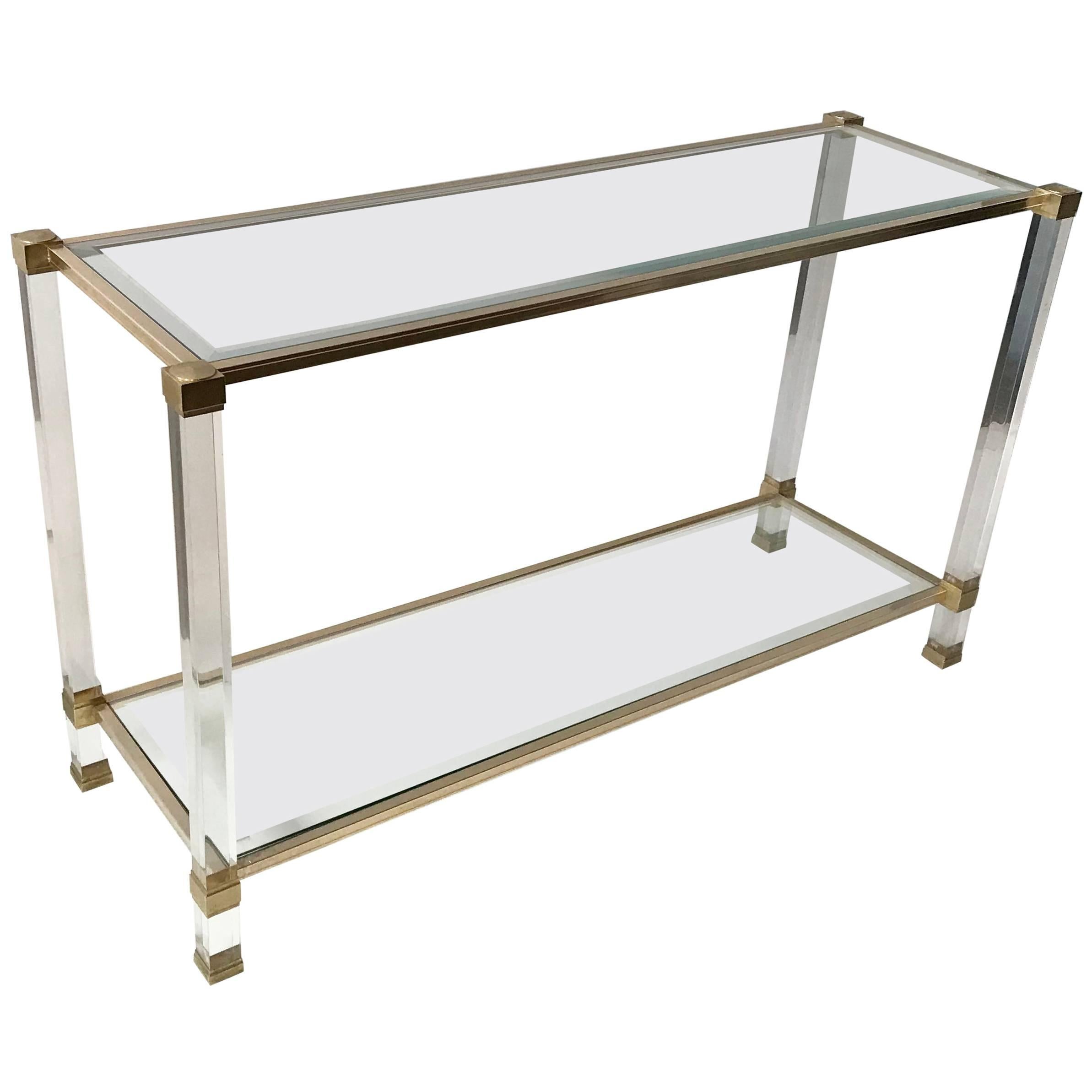 French Lucite and Brass Console by Pierre Vandel For Sale