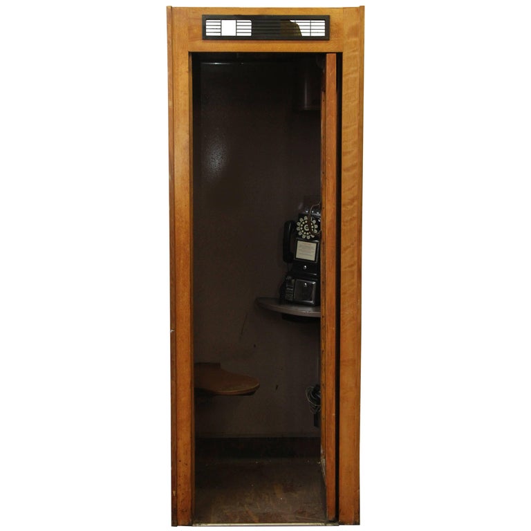 1950s Wooden Phone Booth with Rotary Dial Phone For Sale at 1stDibs