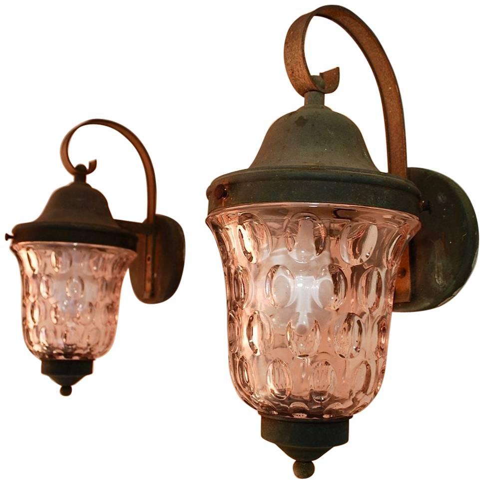 Nice Pair of 1930s Copper/Wrought Iron Outdoor Sconces