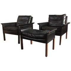 Pair of Hans Olsen Leather Lounge Chairs, Denmark, 1960