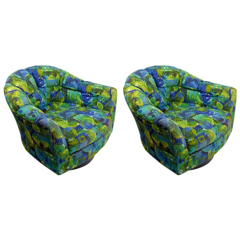 Pair of Swivel Chairs by Selig Attributed to Milo Baughman