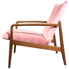 1960s Danish Teak Armchair in Pink Velvet