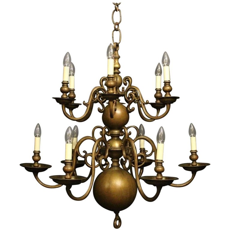 Flemish 19th Century Bronze TwelveLight Candle Antique Chandelier at