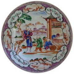 18th Century Chinese Porcelain Plate, Famille Rose, Long Eliza, Qing Qianlong