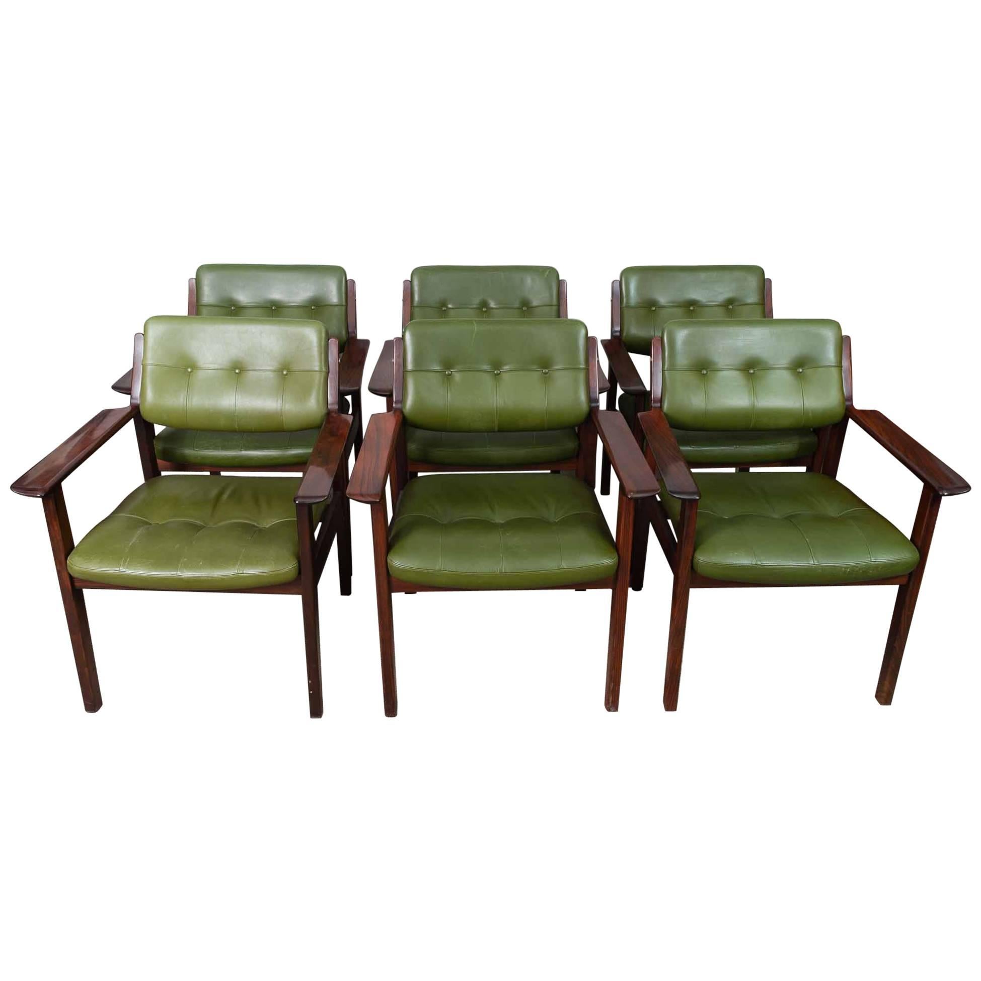 Danish 1960s Arne Vodder Rosewood and Green Leather Armchairs for Sibast Mobler