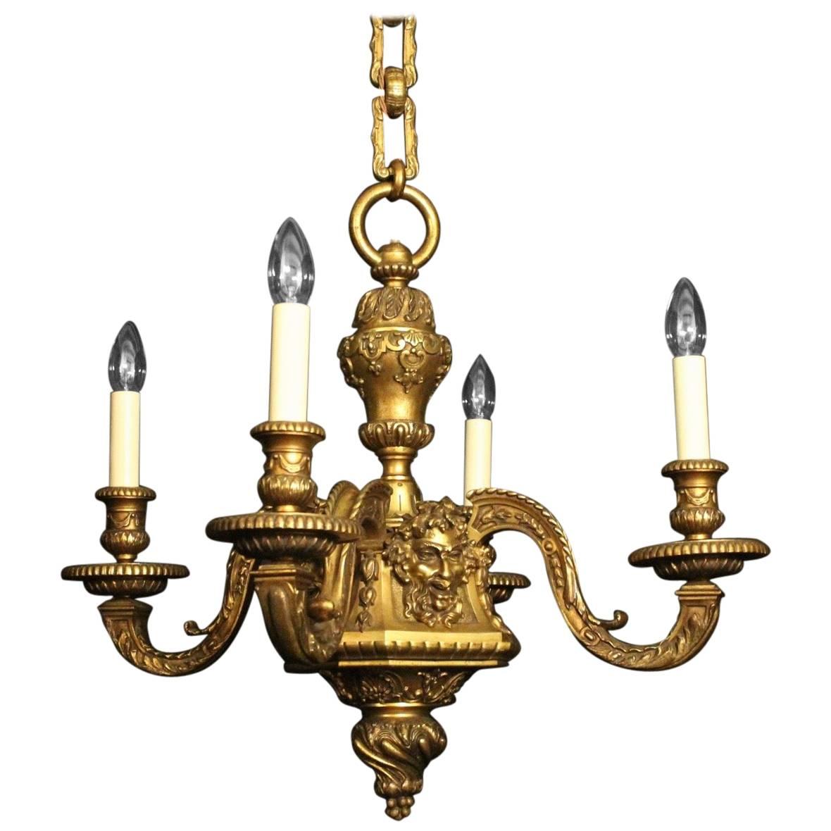 French 19th Century Bronze Bacchic Four-Light Antique Chandelier
