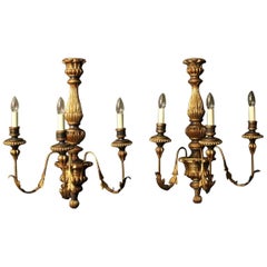 Florentine Large Triple-Arm Toleware and Giltwood Wall Lights