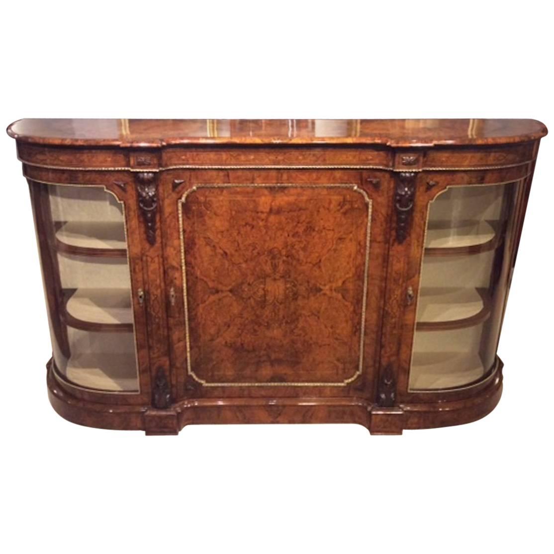 Stunning Quality Burr Walnut and Marquetry Inlaid Victorian Period Credenza For Sale