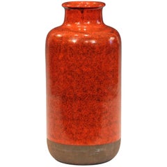 Bitossi Vintage Atomic Hot Orange Red Vase Raymor Label Italian Pottery