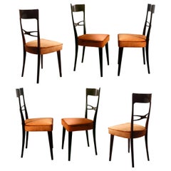 Retro Melchiorre Bega Six Dining Chairs Glossy Finish, water snake skin box seated 50s