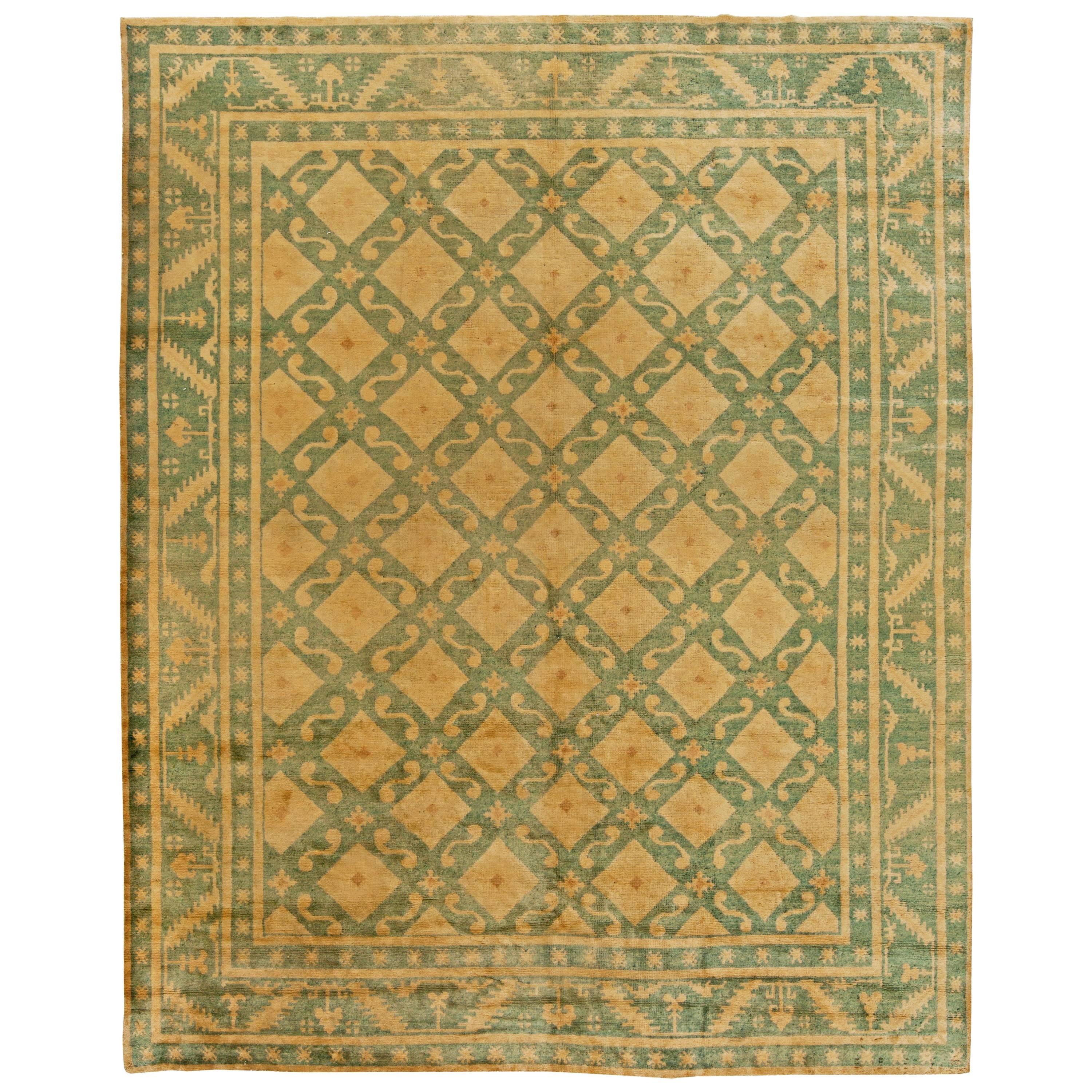 Vintage Chinese Green Art Deco Rug
