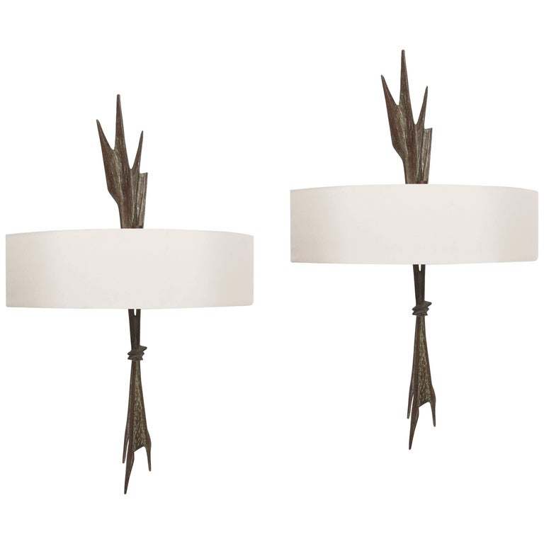 Pair of Wall Sconces "Amour Ardent" by Félix Agostini, circa 1957 For Sale