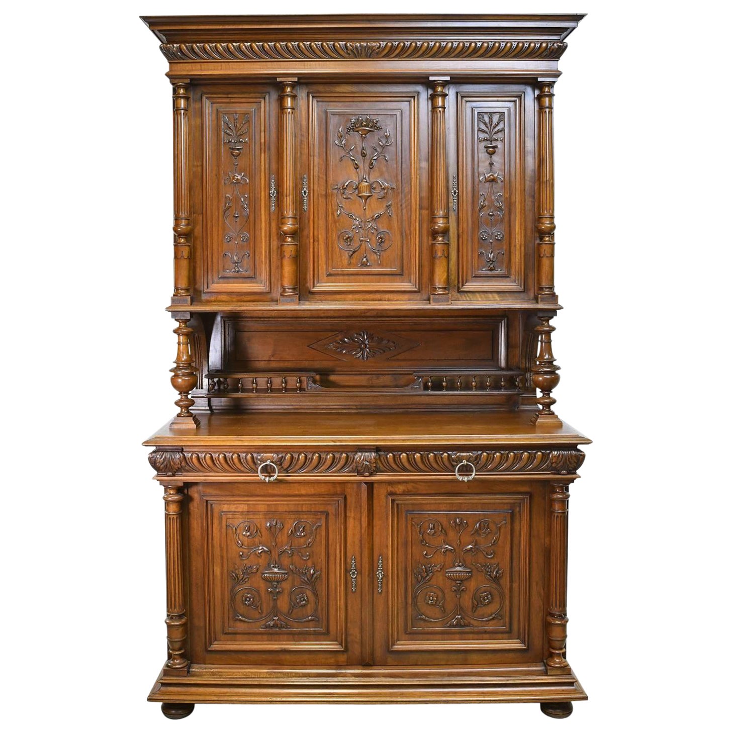19th Century French Renaissance-Style Buffet a Deux Corps in Walnut For Sale