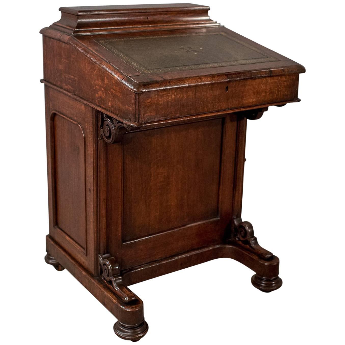 Victorian Antique Davenport, English Oak Writing Desk, Bureau, circa 1870
