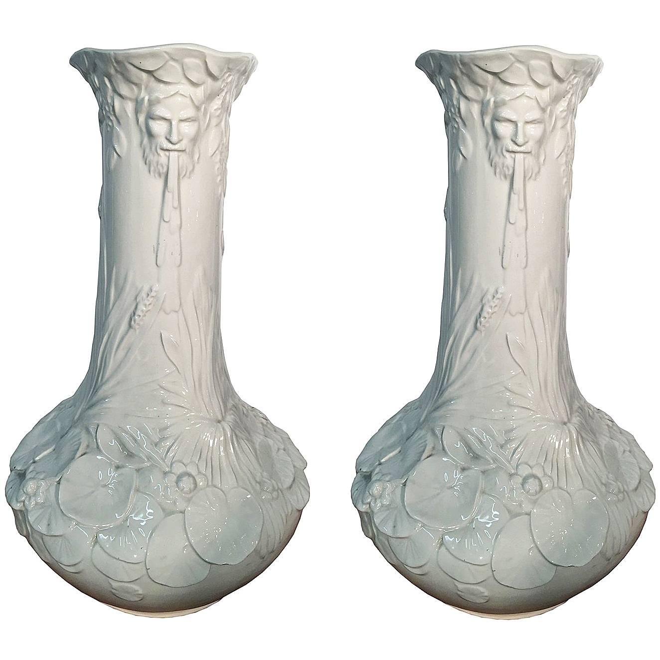 Pair of High Art Nouveau Ceramic Vases, Italy, circa 1950 For Sale