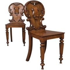 Pair of Scottish Antique Hall Chairs in Oak, circa 1870
