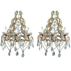 Italian Marie-Antoinette Crystal and Beaded Sconces
