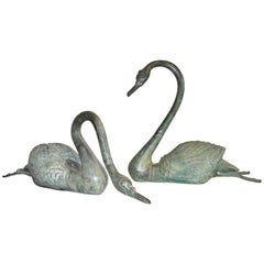 Vintage Modern Bronze Lifesize Pair of Swan Sculptures for Indoor or Outdoor/Garden Use