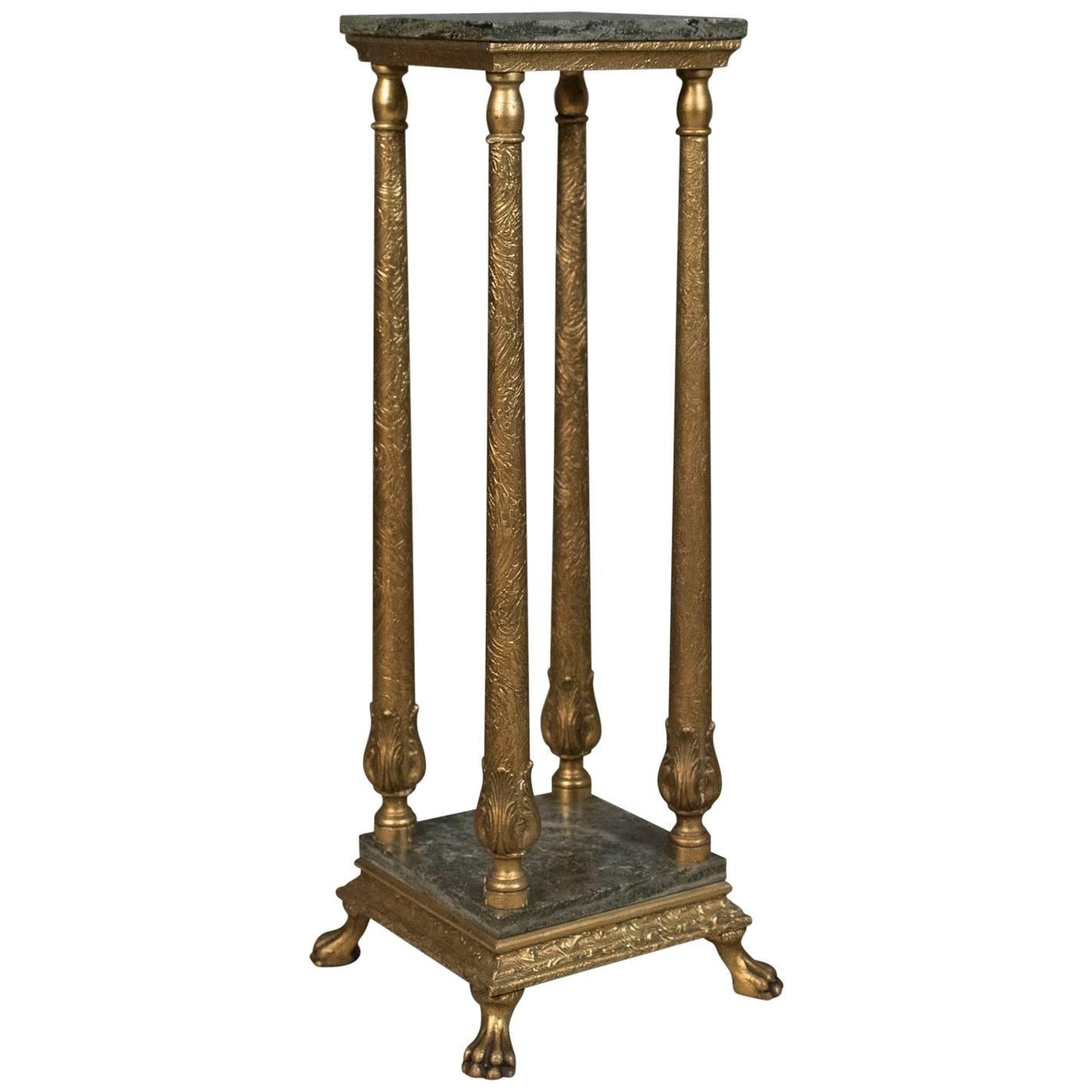 French Antique Pedestal, Marbled Plant Stand, Ormolu, circa 1900