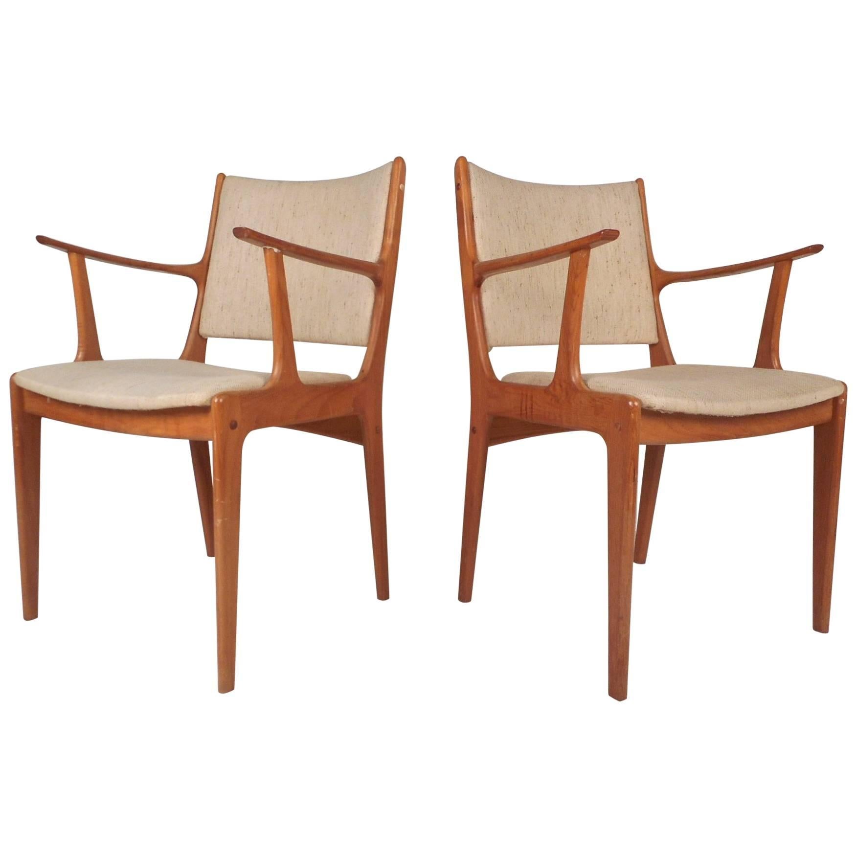Beautiful Pair of Mid-Century Modern Danish Teak Arm Dining Chairs