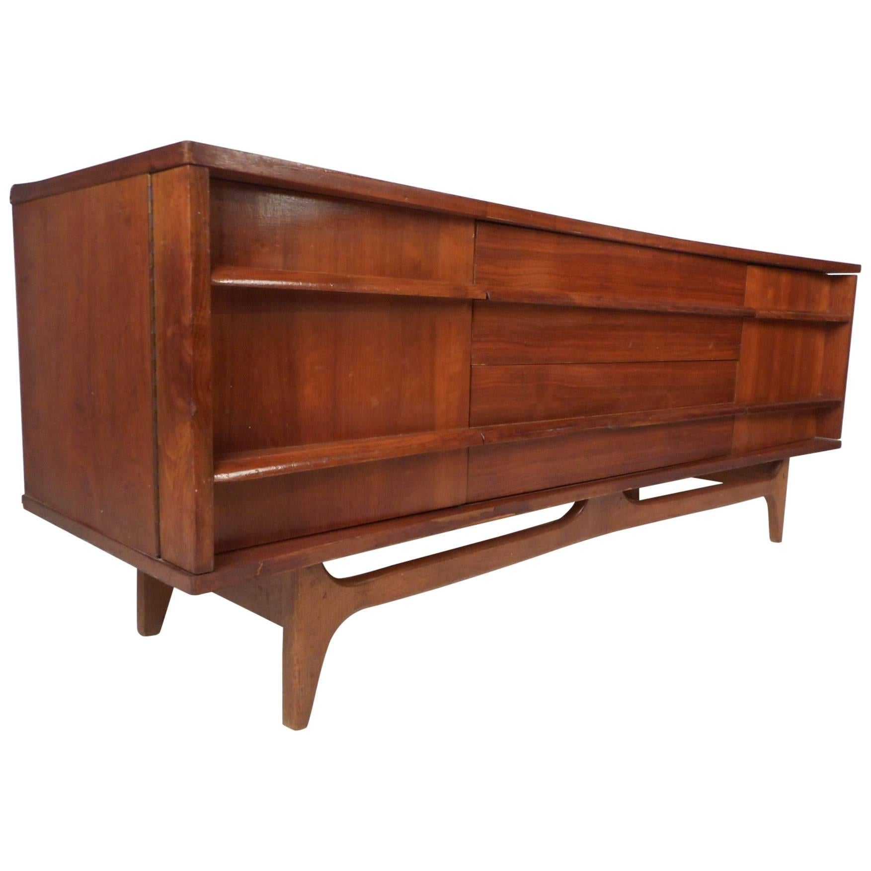 Mid-Century Modern Walnut Curved Front Low