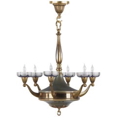 French Art Deco Green Tole and Brass Chandelier, 1930s