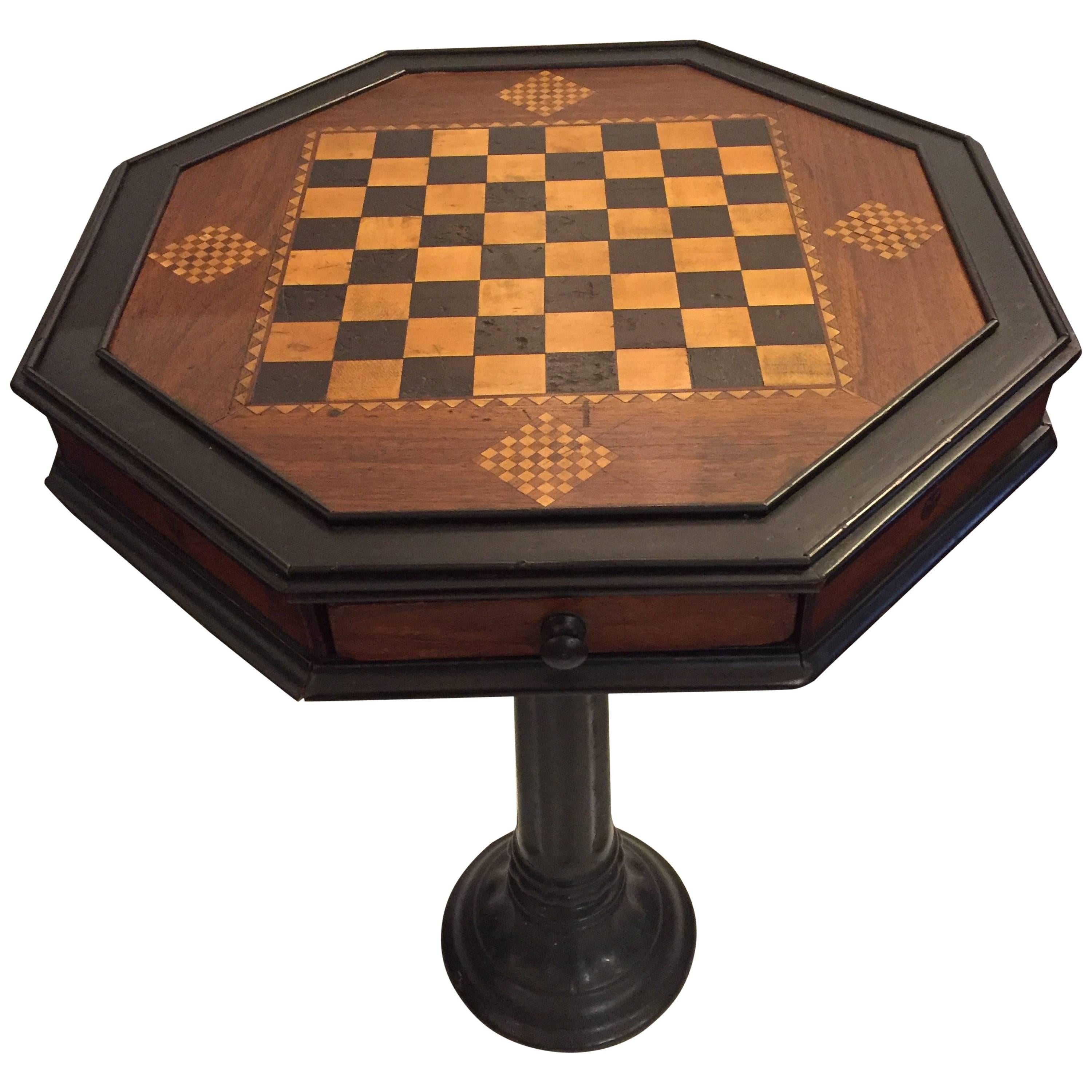 Handsome Octagonal Checkerboard Side Table
