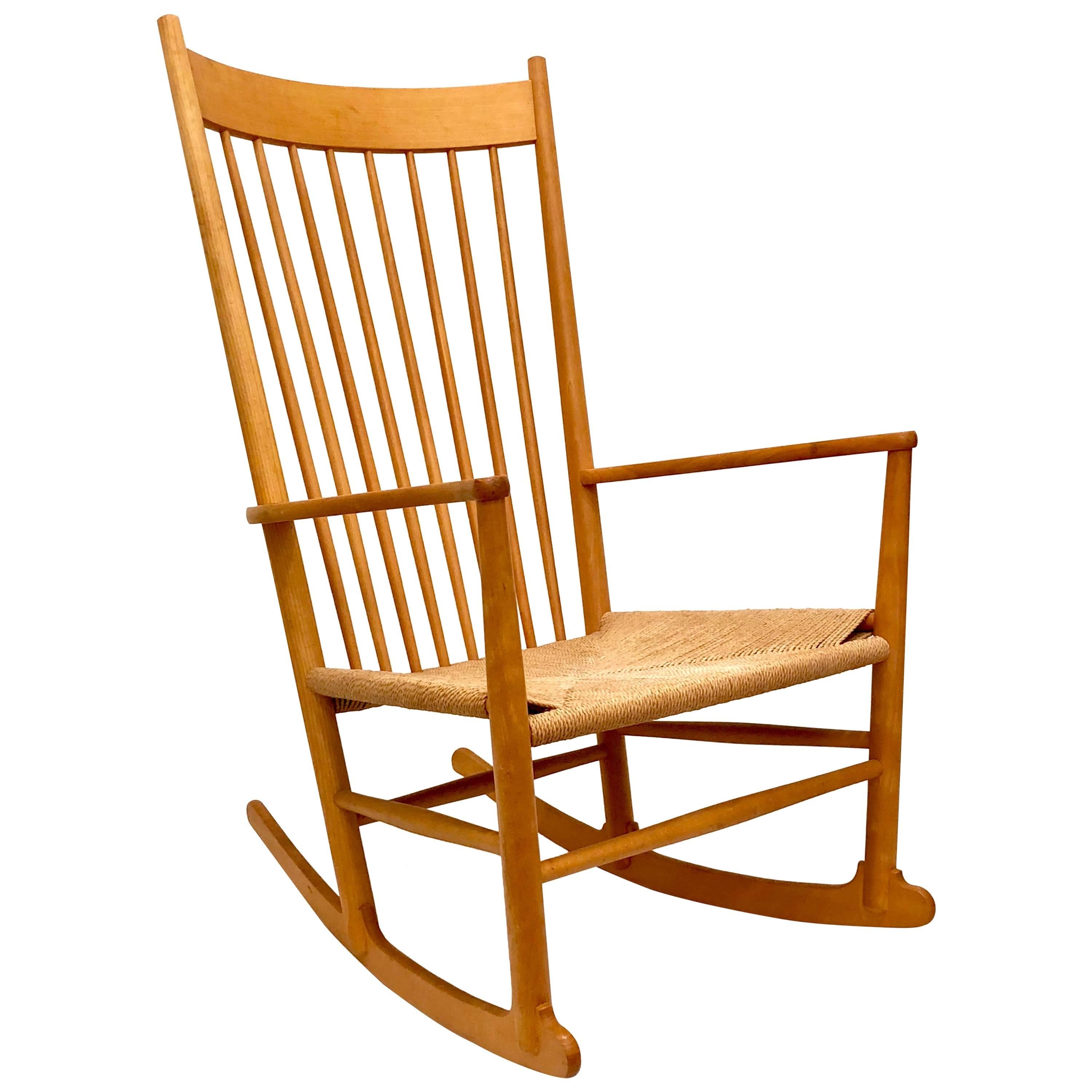 Danish Modern Hans Wegner Rope Seat J16 Rocker Chair