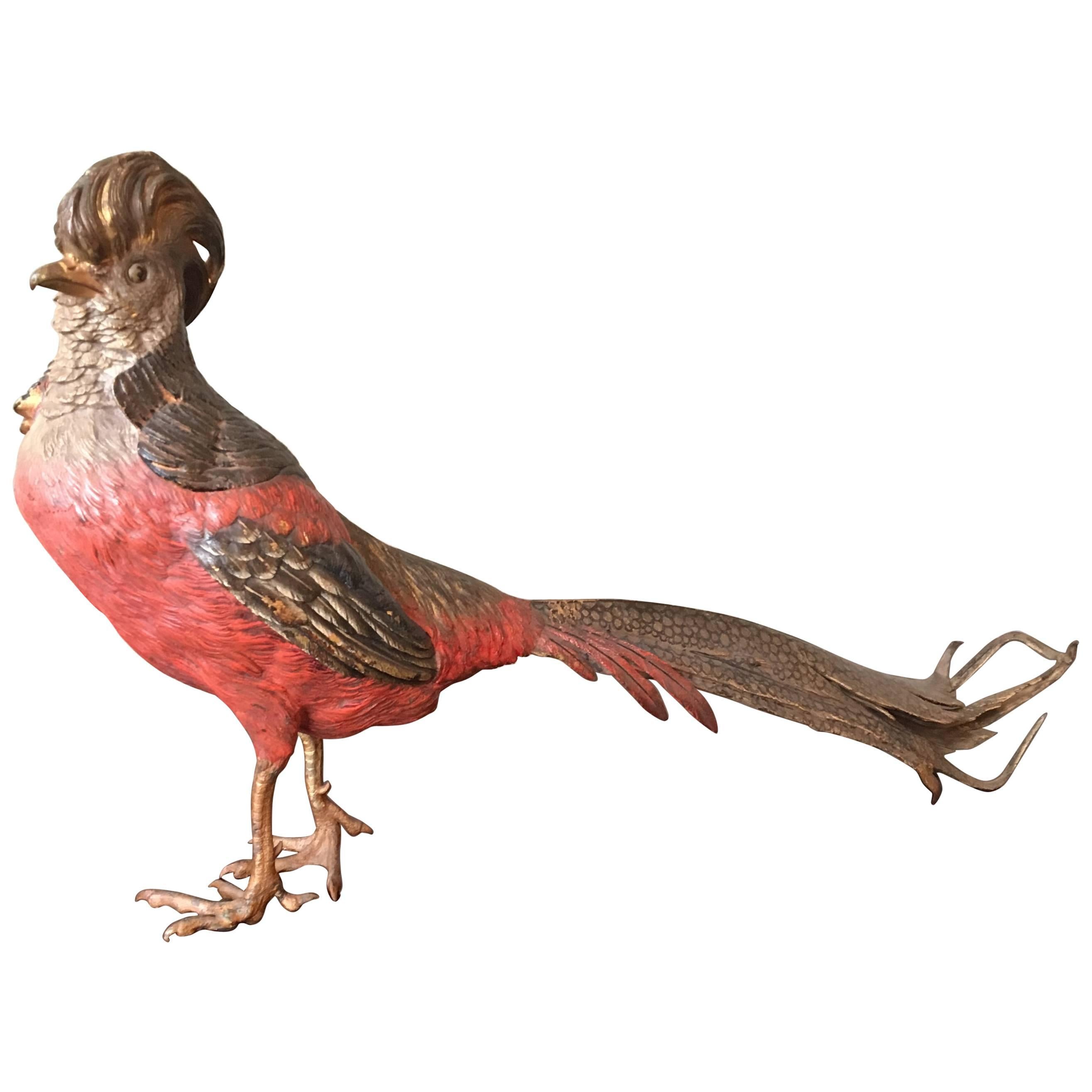 Vienna Bronze Golden Pheasant Sculpture by Franz Xaver Bergman